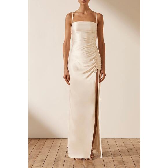 Shona Joy Dresses & Skirts - Shona Joy La Lune Ruched Side Slit Maxi Formal Slip l Dress Gown Cream 4